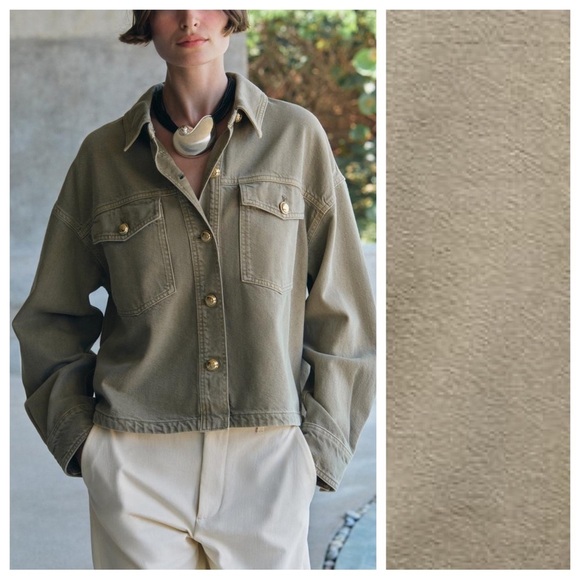 NWT. Zara ZW Collection Khaki Cotton Pocket Overshirt. Size S. - Picture 3 of 13